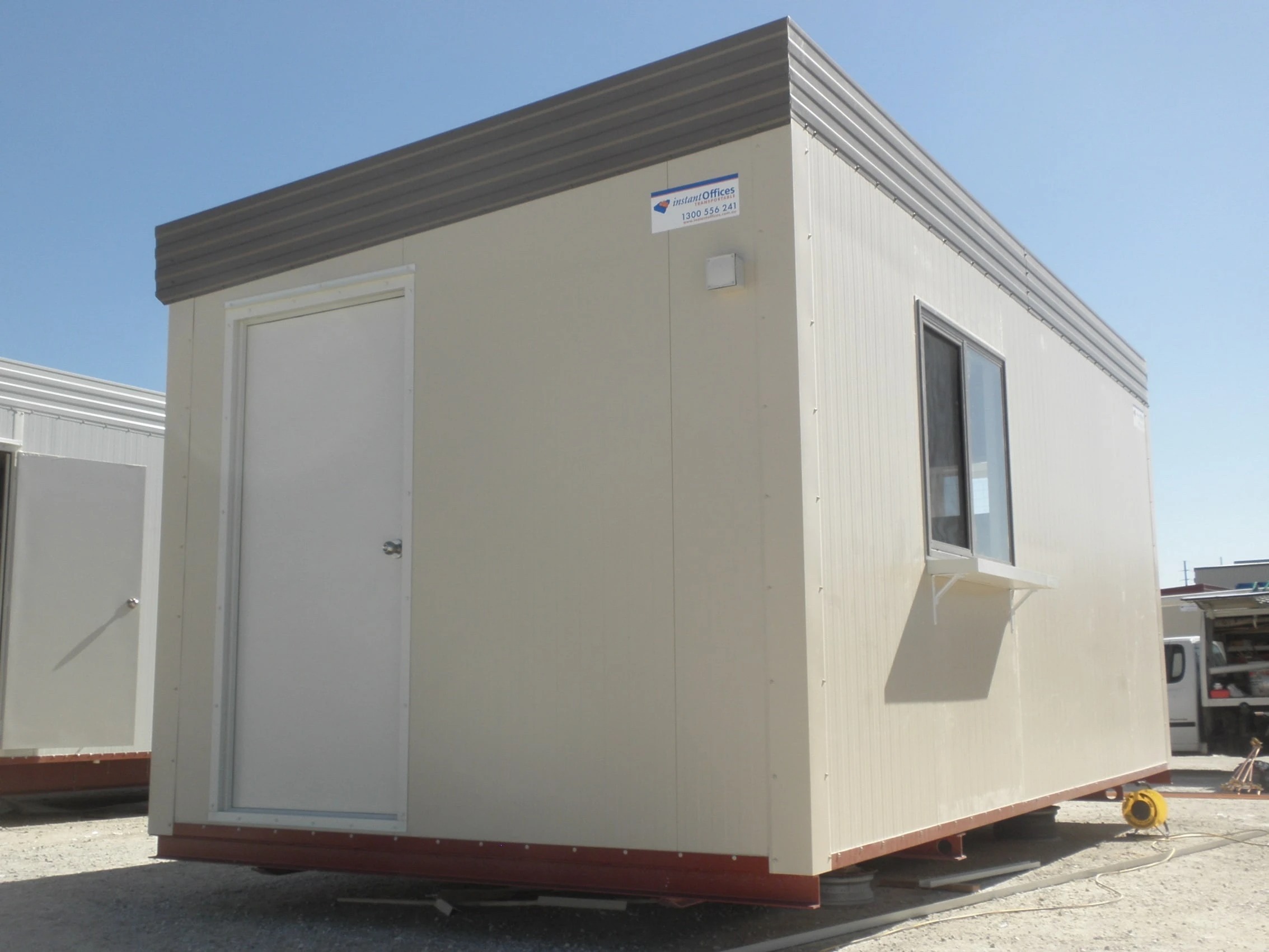 Compact portable office donga with single entry door and side window, suitable for small worksites, project managers or solo site use in WA